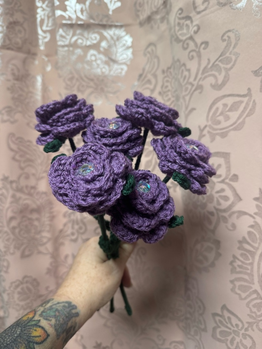 Handcrafted Purple Crochet Flower Bouquet - Home Accent Decor
